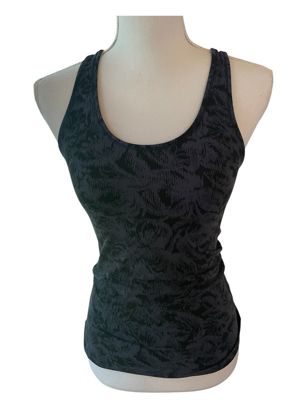 Athleta Black and Gray Floral Print Racer back Tank Top. Size XXS